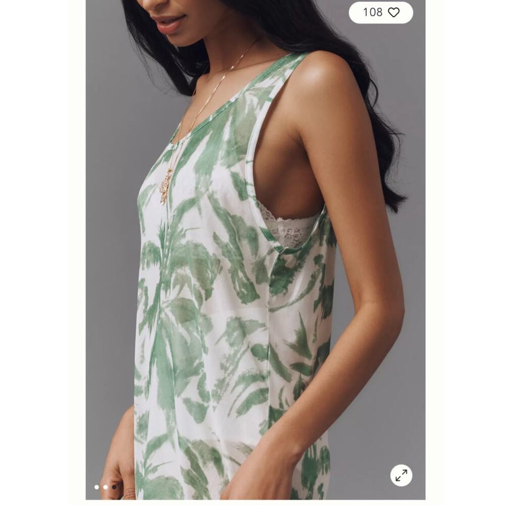 Anthropologie Mesh Floral Sleeveless Midi Dress One Size NWT Green Cream - Picture 9 of 9